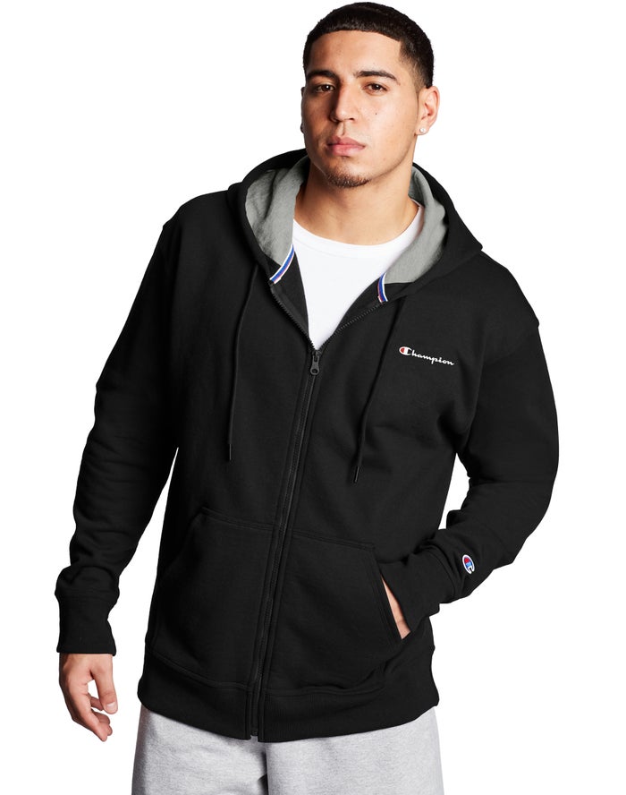 Sudadera Con Capucha Champion Hombre - Powerblend Fleece Full Zip Script Logo ( Negras ) 3715864-DR